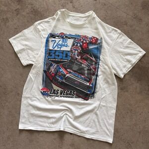 Y2K Las Vegas 350 Motor Speedway Racing Graphic Tee Front and Back White XL‎